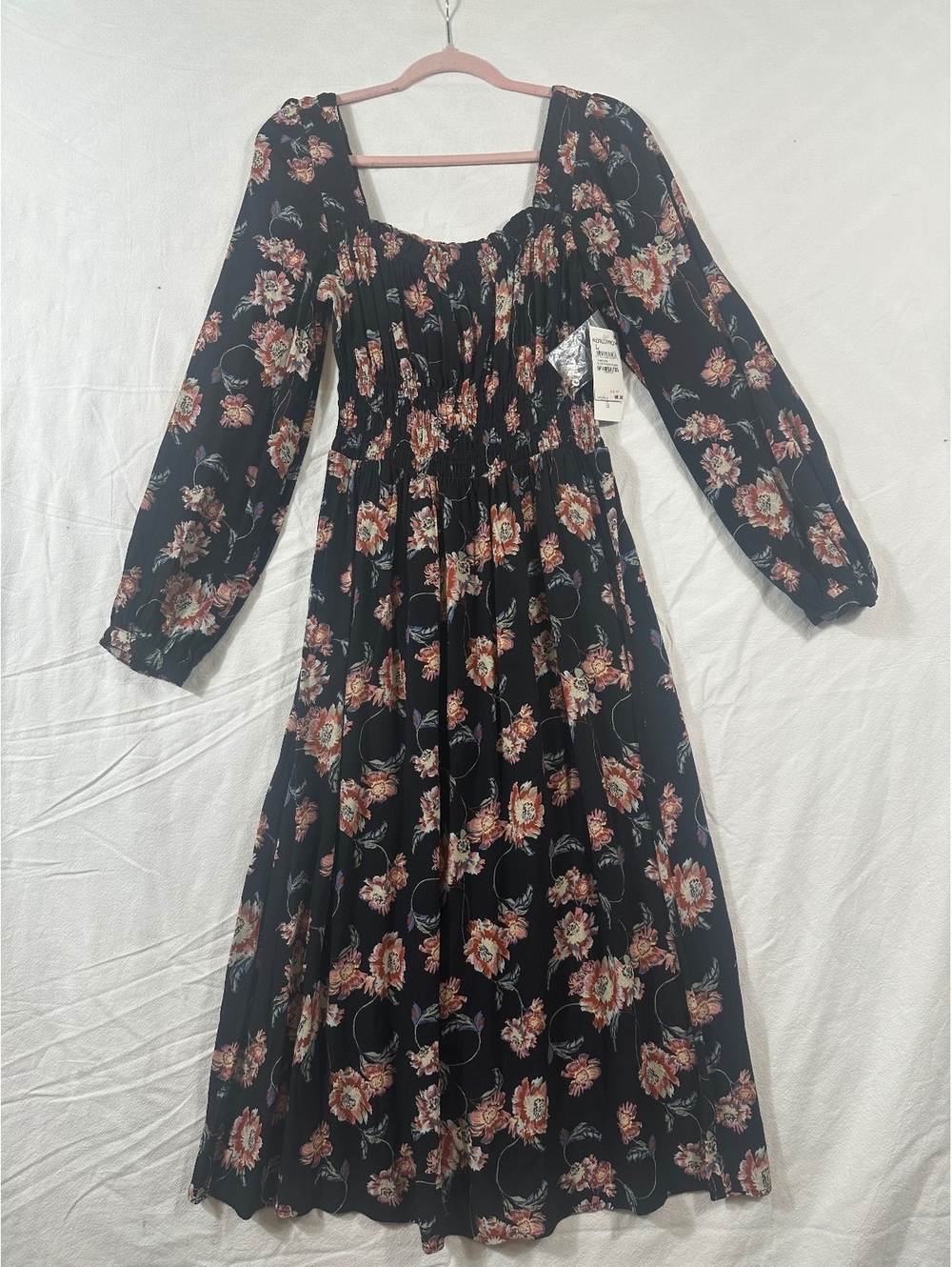 Treasure & Bond black floral long-sleeve dress